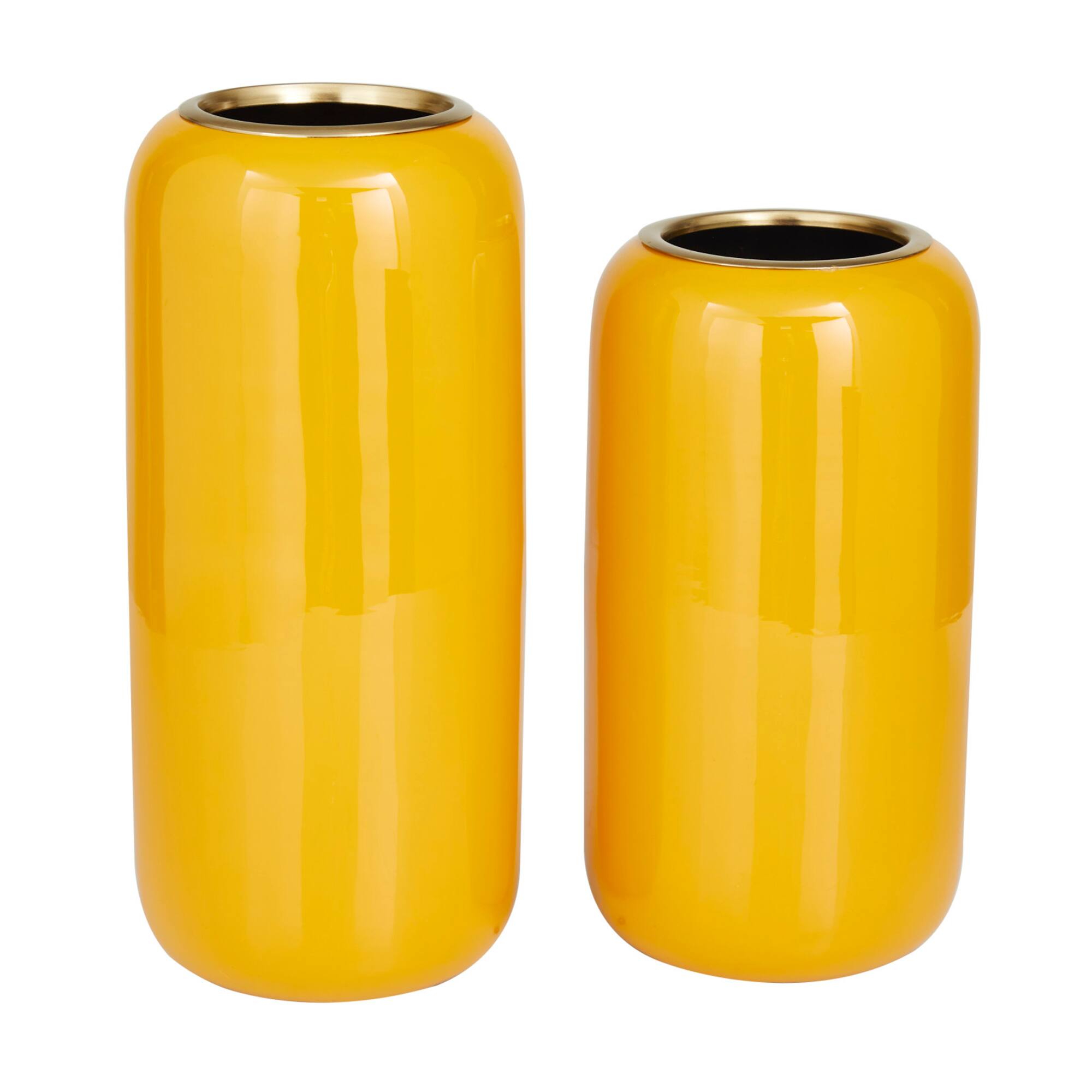 Yellow Metal Vase Set of 2 11", 13"